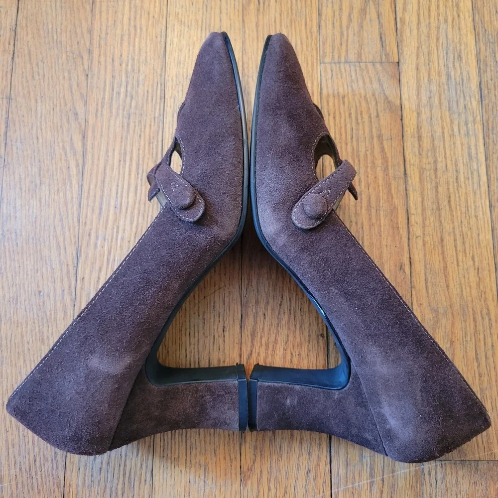 Madeline 10M Heels Brown Suede Mary Jane Cutout Block Heel KAI Whimsigoth Chunky